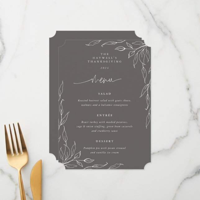 Menu Motif Thanksgiving Gray Motif (Devant/Arrière en situation)