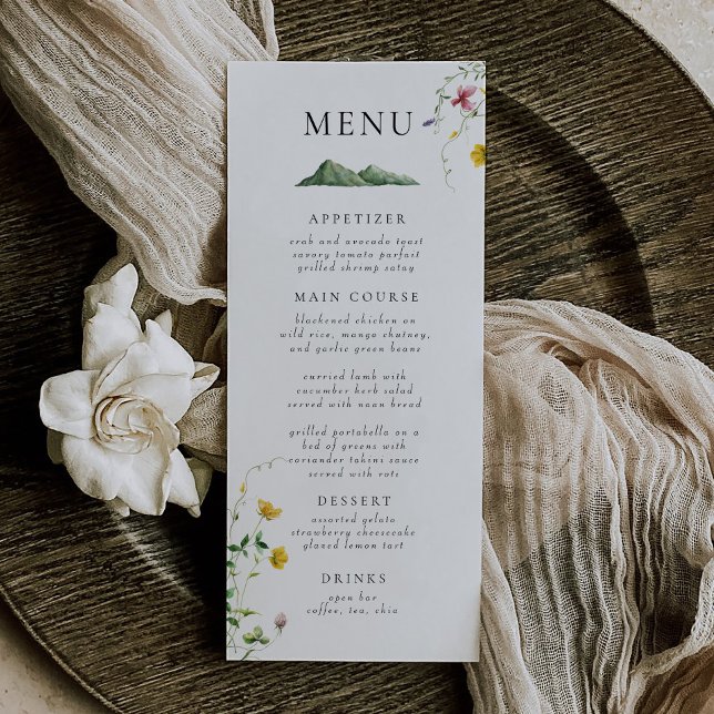 Menu Mountain Boho Fleur sauvage Forêt Mariage rustique (Créateur téléchargé)