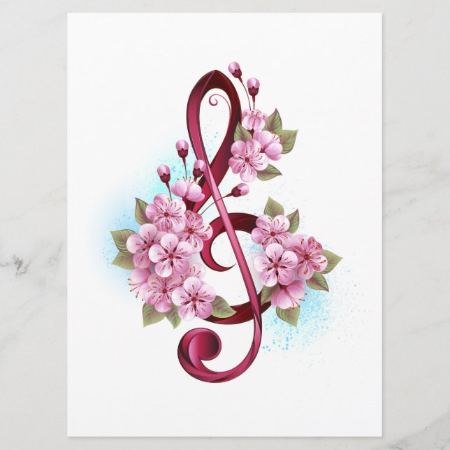 Menu Musical treble clef notes with sakura flowers (Devant)