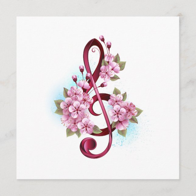 Menu Musical treble clef notes with sakura flowers (Devant)