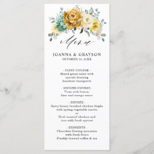 Menu Mustard Jaune Floral Sage Vert Mariage moderne