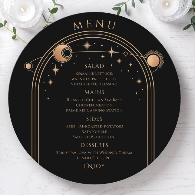 Menu Mystic Black Gold Sun Moon Stars Space Mariage (Créateur téléchargé)