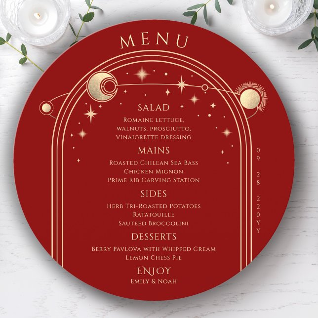 Menu Mystic Red Gold Sun Moon Stars Space Mariage (Créateur téléchargé)