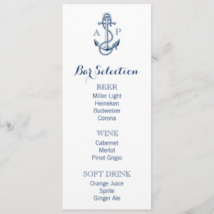 Menu nautique de barre de mariage avec l'ancre et