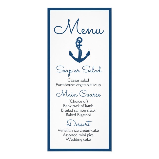 Menu nautique Marine Ancre bleu Mariage Océan (Devant)