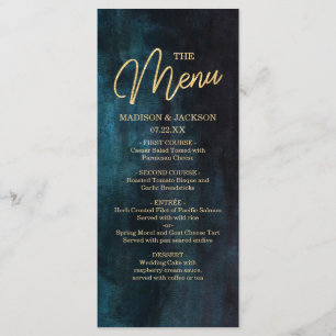 Menu Navy Blue & Turquoise Watercolor & Gold Maria