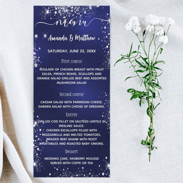Menu navy blue white glitter wedding (Creator Uploaded)