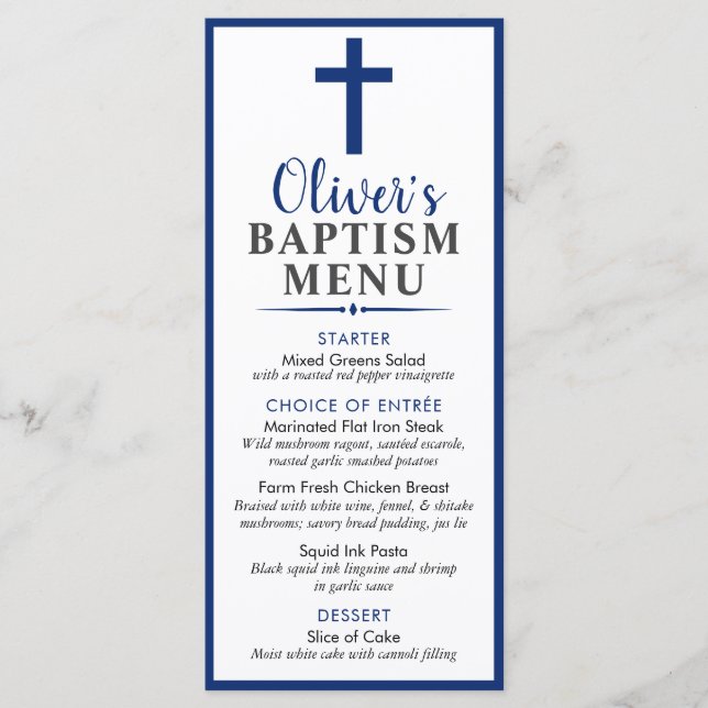 Menu Navy et Wood Rustic Boy Baptism Événement personna (Devant)
