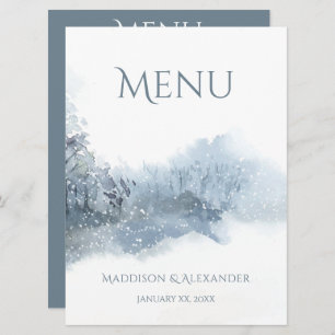Menu Neige tombante, bleu et blanc Mariage