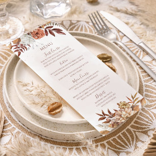 Menu Noces Terracotta Rouille Fleurs Bohème Feuillage d