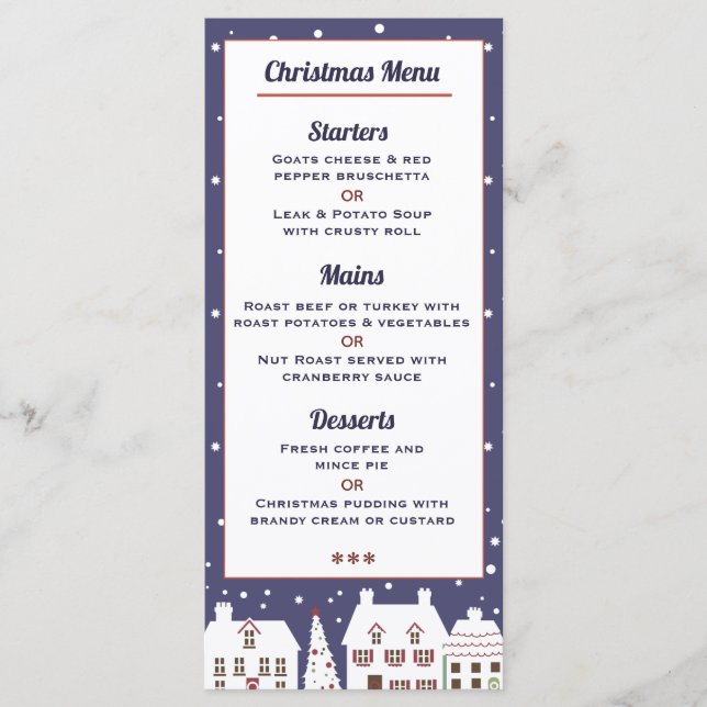 Menu Noël du Village de neige d'hiver (Devant)