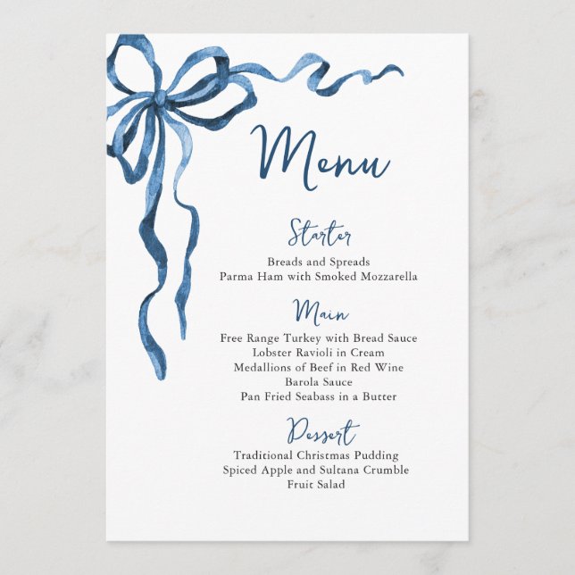 Menu Noël Fantaisie Funky Bleu Nœud Soirée de Dîner (Devant)