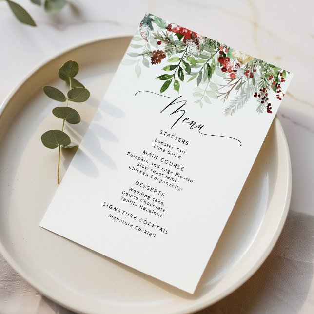 Menu Noël hiver mariage à feuillage persistant (Créateur téléchargé)