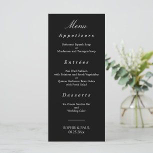 Menu Noir Blanc Élégant Mariage