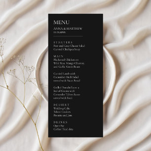 Menu Noir & Blanc Minimaliste Moderne Simple Mariage