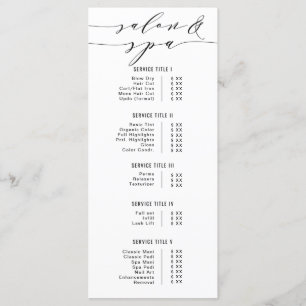 Menu Noir & Blanc Moderne Calligraphie Salon Prix Spa