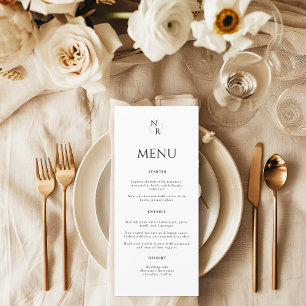 Menu Noir & Blanc Moderne Élégant Mariage Monogramme