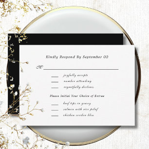 Menu noir blanc sélection mariage RSVP