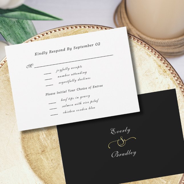 Menu noir blanc sélection mariage RSVP (Créateur téléchargé)