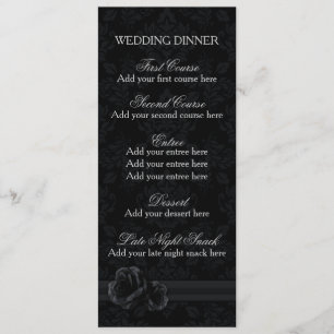 Menu noir damassé modèle rose en dentelle