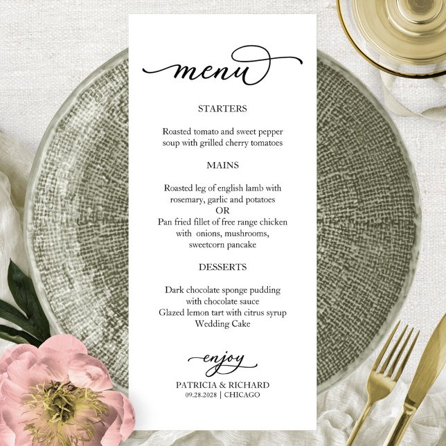 Menu noir et blanc calligraphié élégant (Créateur téléchargé)