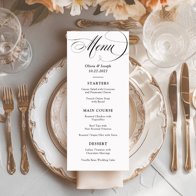 Menu Noir et blanc | Mariage classique italien d'élégan (Créateur téléchargé)