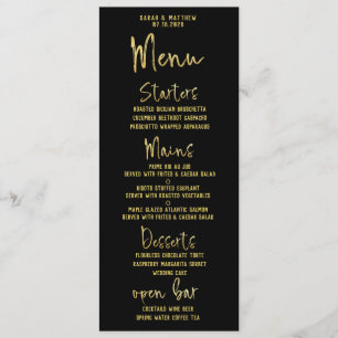 Menu Noir et or Script Calligraphy Classic Mariage