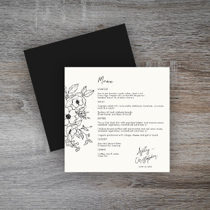 Menu Noir floral minimal sur Mariage blanc