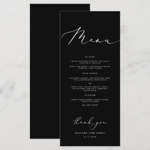 Menu Noir minimaliste calligraphie Mariage Dîner