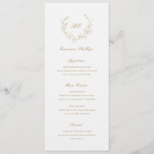 Menu Nom de l'invité Monogramme Or Mariage Élégant