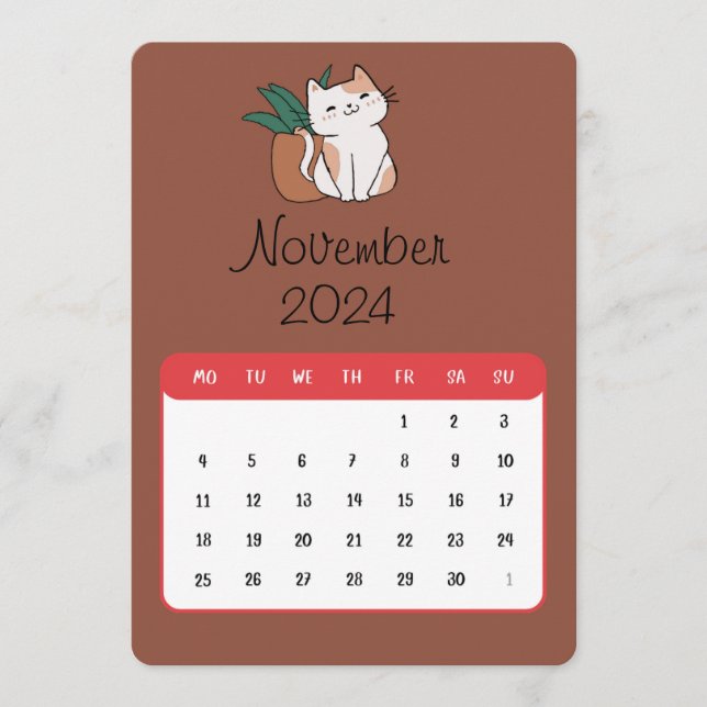 Menu Novembre 2024 Stand Alone Chat Et Calendrier Plant (Devant)