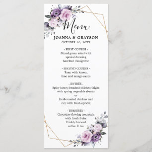 Menu Nuances de pourpre Dusty Blooms Mariage géométriqu