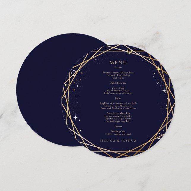 Menu Nuit étoilée Céleste Mariage rond (Devant / Derrière)