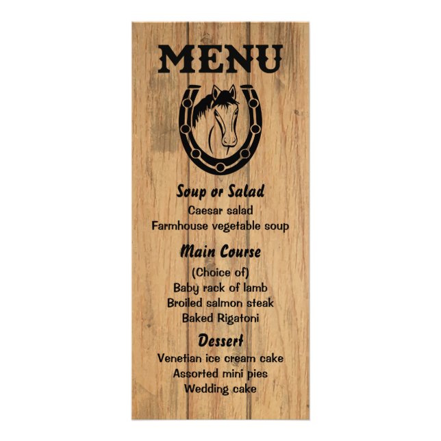 Menu Occidental Horse Mariage campagnard en bois B (Devant)