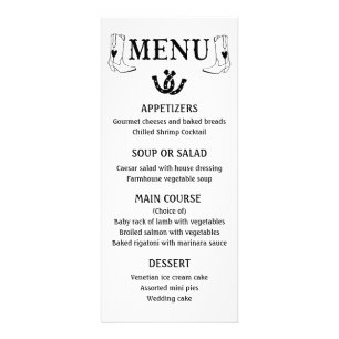 Menu occidental Mariage campagnard Cowboy Boots Bl