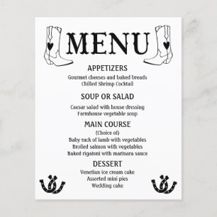 Menu Occidental Mariage campagnard Cowboy Boots No