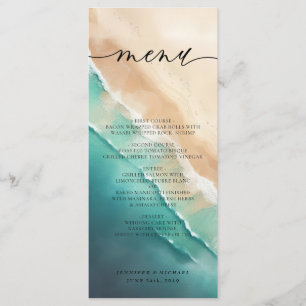 Menu Ocean Beach Blue Watercolor Élégante calligraphie