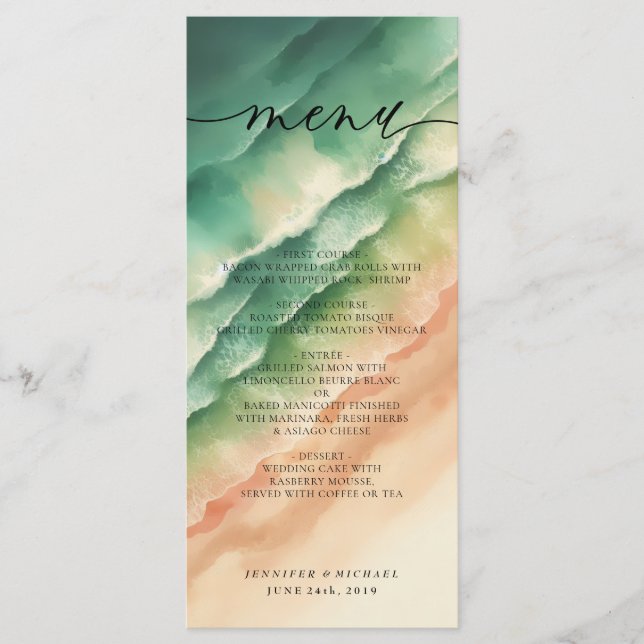 Menu Ocean Beach Watercolor Élégant callographe (Devant)