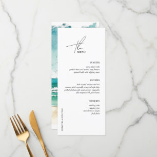 Menu Océan d'aquarelle minimaliste et mariage de plage