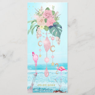 Menu Ocean Sea Flamant rose Floral Bijoux Pink Mariage 