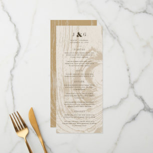 Menu Ocre Rustique Bois Grain Simple Automne Mariage d'