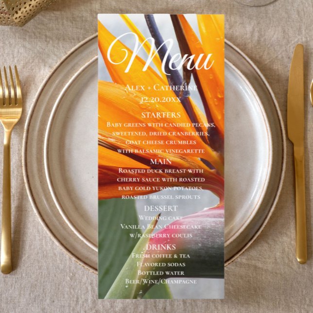 Menu Oiseau tropical du Paradis Dîner Mariage floral (In Situ Table)