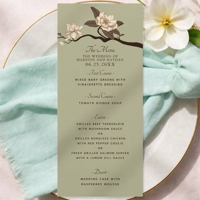 Menu Olive Elegant Vintage Magnolia Wedding (Créateur téléchargé)