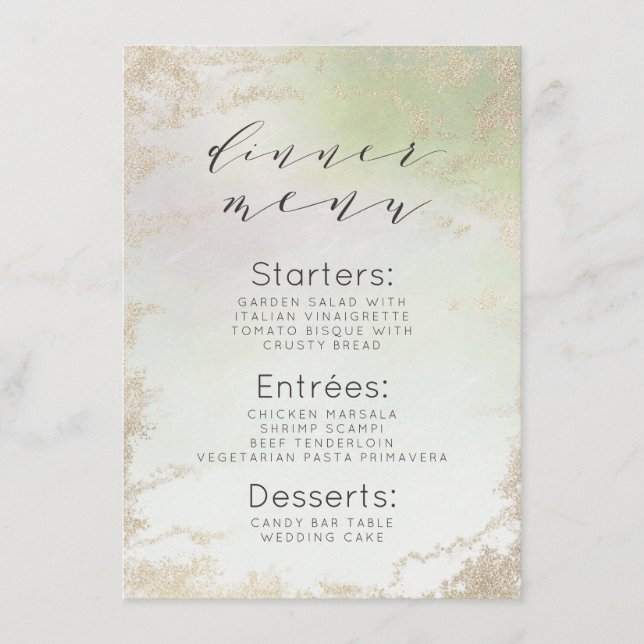 Menu Ombre Spring Green Gold Foil Frosted Chic Dîner (Devant)