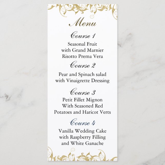 Menu or champagne Mariage baroque (Devant)