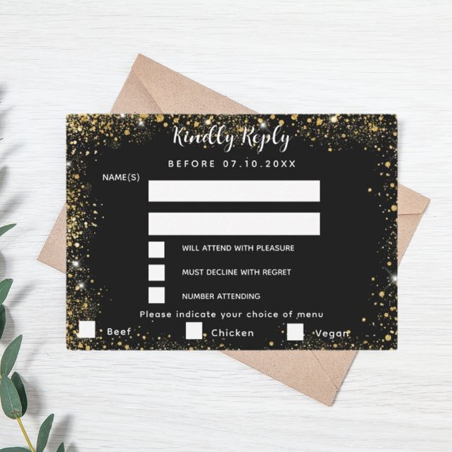Menu or noir choque mariage RSVP (Créateur téléchargé)