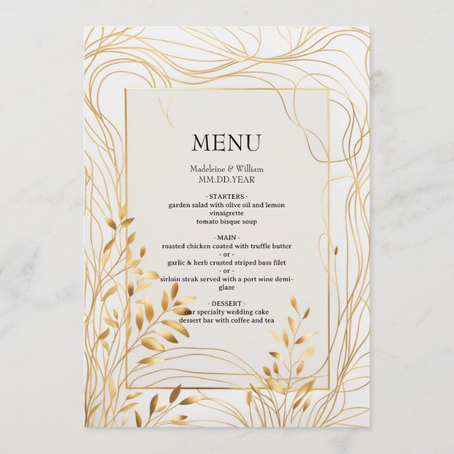 Menu Or romantique et Mariage d'eucalyptus (Devant)