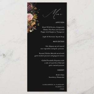 Menu Or rustique, violet & rose Floral 4 noir