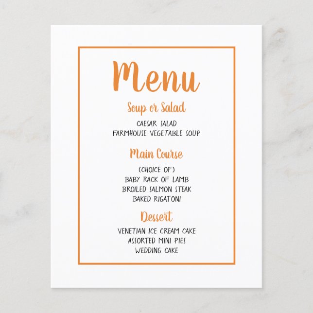 Menu Orange - Automne Fête de Mariage d'Automne Ha (Devant)