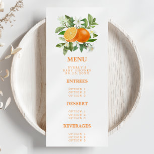 Menu Orange Citrus Little Cutie en route Baby Shower